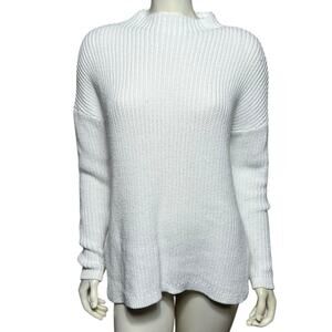 Core Life Oversized White Chunky Knit Mock Neck Sweater Long Sleeve Ribbed
